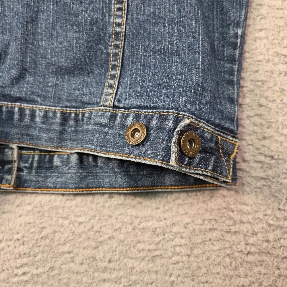Levis Jean Jacket Womens S Vintage Y2K Blue Denim Moto Grunge 90s Heritage - Picture 6 of 11